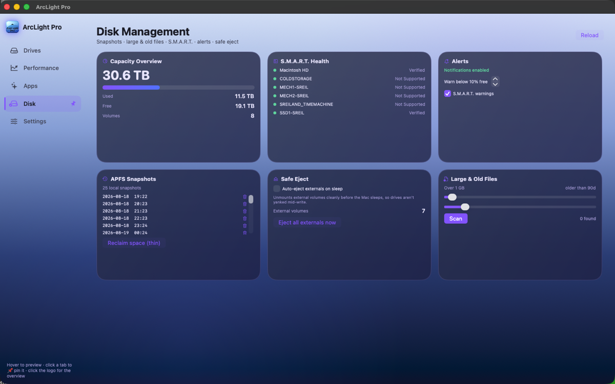 ArcLight Pro, Disk pane