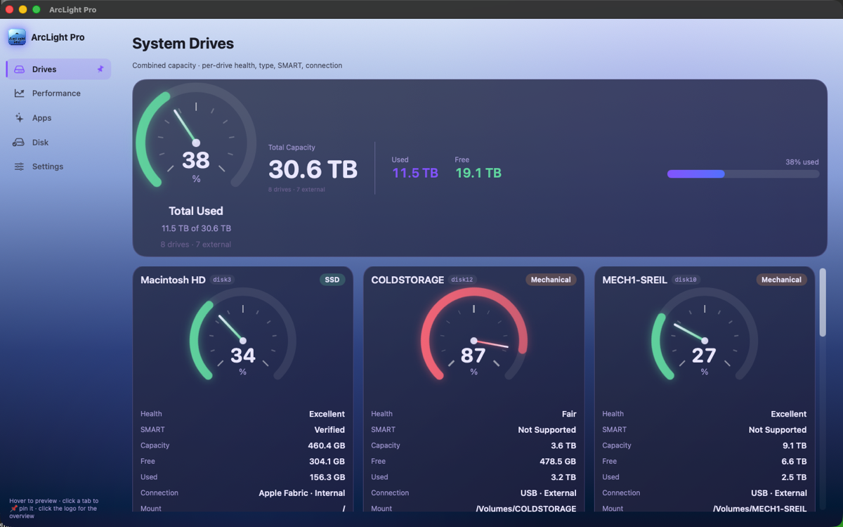 ArcLight Pro, Drives pane