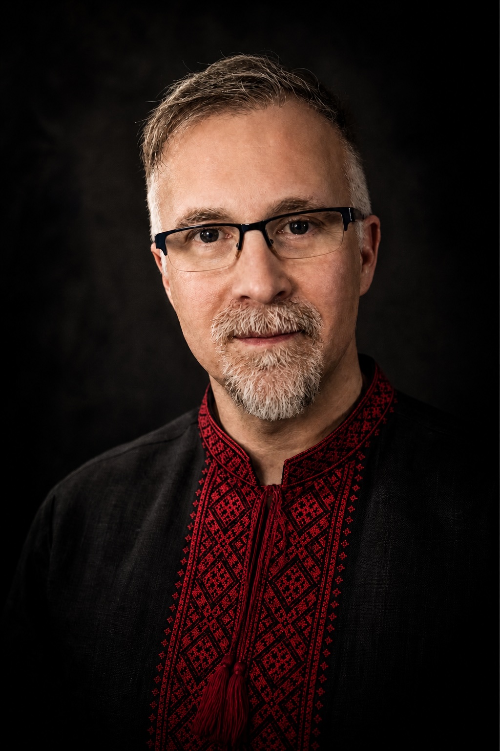 Portrait of Shaun in an embroidered shirt